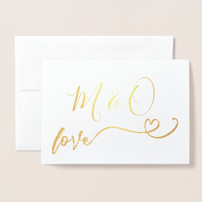 Liebe für einfaches Gold Heart Monogram Folienkarte (Vorderseite mit Umschlag)