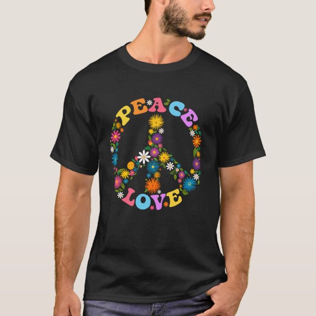Liebe für Frieden Blume 60er 70er Gefärbte Krawatt T-Shirt (Vorderseite)