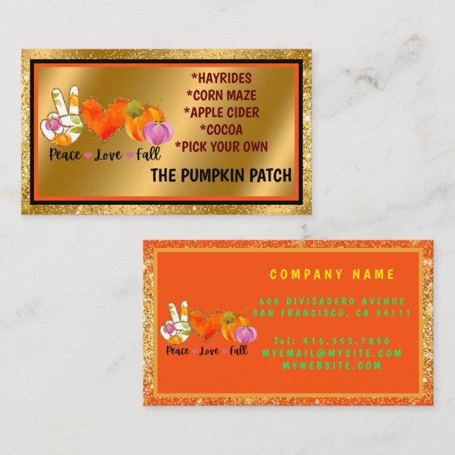 Liebe für Frieden Herbst Benutzerdefinierter Text  Visitenkarte (Vorne/Hinten)