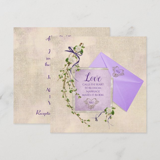 Liebe für Hochzeiten mit Blumenzweig Einladung (Vorne/Hinten)