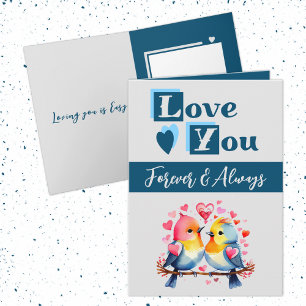 Liebe für immer niedliche Vögel Blau Valentine Karte