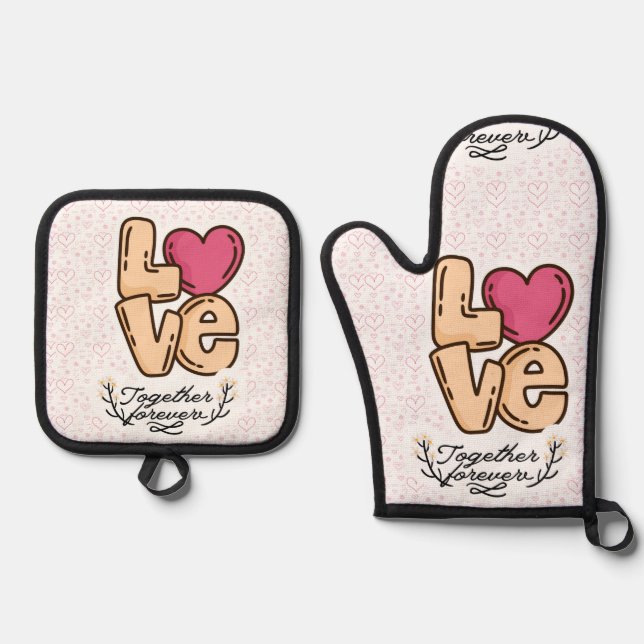 Liebe für immer ofenhandschuh & Topflappen-Set (Vorderseite)