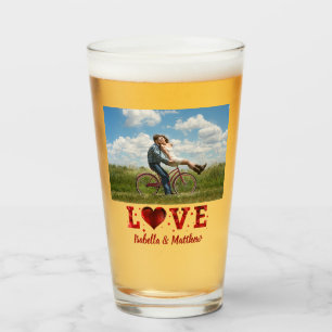 Liebe-für immer rotes Herz-Gewohnheits-Foto Glas