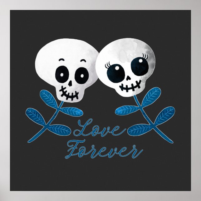 Liebe für immer zwei Niedliche Halloween Blue Blum Poster (Vorne)