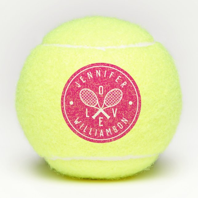 Liebe für personalisierte Tennis Monogramm | Rosa Tennisbälle (Vorderseite)