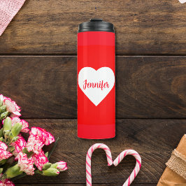 Liebe für personalisiertes Rotes und Weißes Herz Thermosbecher