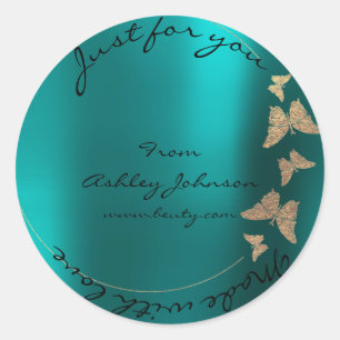 Liebe für Sie Butterfly Greenly Gold Aquamarin Runder Aufkleber