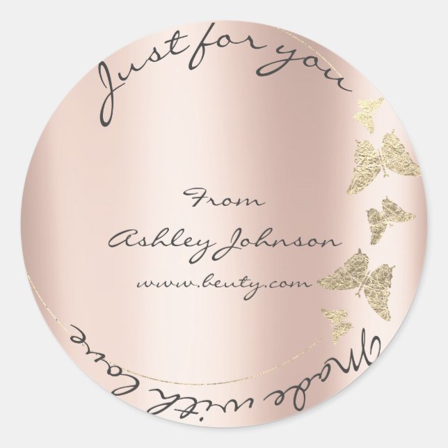 Liebe für Sie Schmetterlingspulver Rose Gold Runder Aufkleber (Vorderseite)