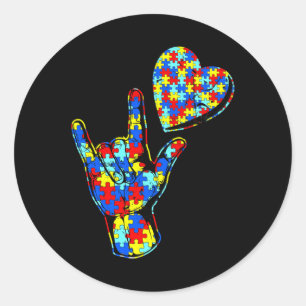 Liebe Gebärdensprache Autismus Bewusstsein Puzzle Runder Aufkleber