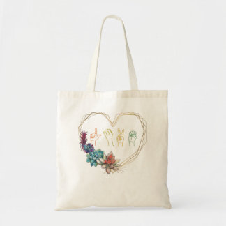 Liebe Gebärdensprache Blumenherz ASL Valentine's D Tragetasche