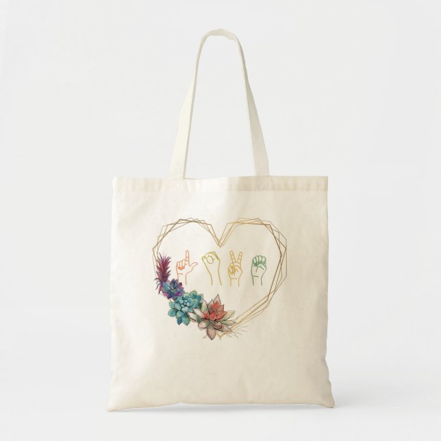 Liebe Gebärdensprache Blumenherz ASL Valentine's D Tragetasche (Vorne)