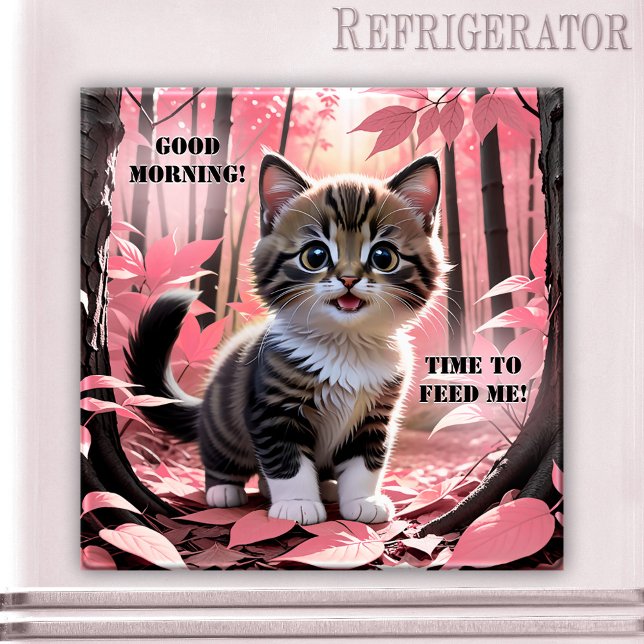 Liebe geht durch das Niedliche Kittenmagazin Stoma Magnet (Funny Valentine's Day cat magnet featuring a cute kitty in a forest - love goes through the stomach)