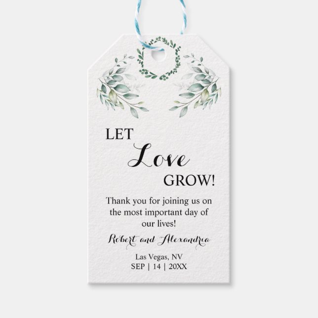 Liebe gelassen Eukalyptus-Gastgeschenk Hochzeit-Gi Geschenkanhänger (Vorderseite)