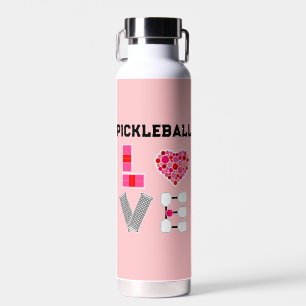 Liebe geschrieben mit Pickleball-Plätzen Netz Padd Trinkflasche