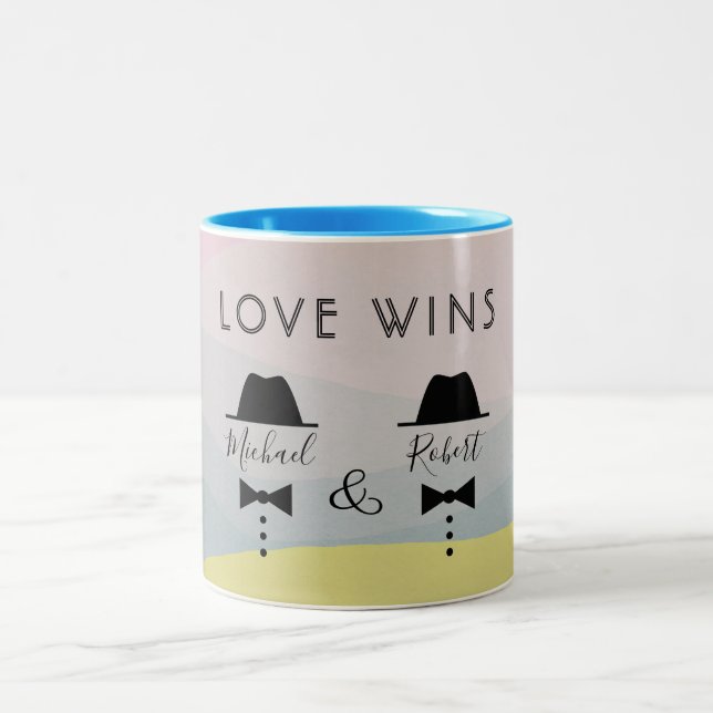 Liebe gewinnt farbenfrohen Gay Pride Zweifarbige Tasse (Mittel)