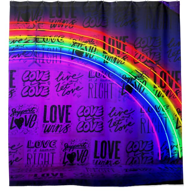 Liebe gewinnt Gay Pride LBGQT Regenbogen Duschvorhang (Vorderseite)
