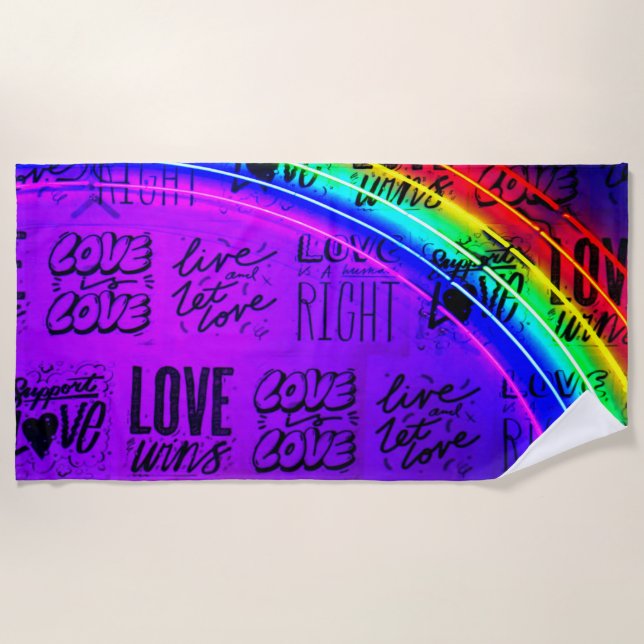 Liebe gewinnt Gay Pride LBGQT Regenbogen Strandtuch (Vorderseite)