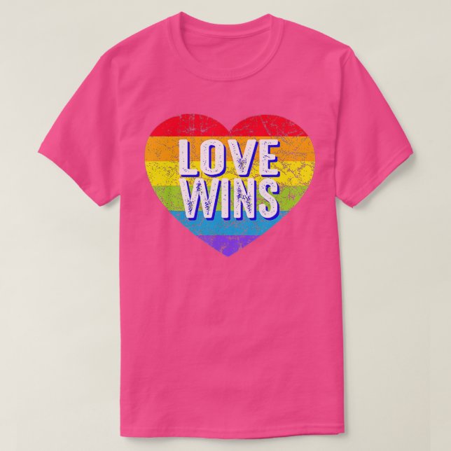 Liebe gewinnt Heart Rainbow Peace Sign Pride Lesbi T-Shirt (Design vorne)