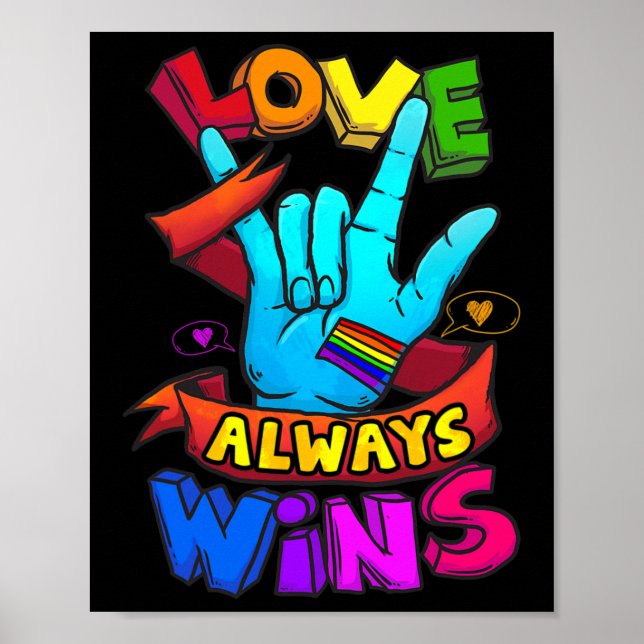Liebe gewinnt immer ASL Deaf Awareness Gay Pride L Poster (Vorne)