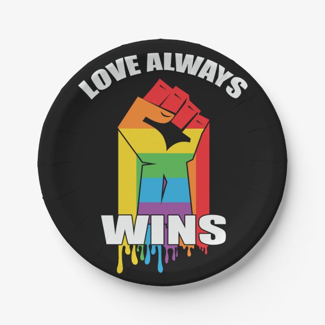 Liebe gewinnt immer Gay LGBT Pappteller (Vorderseite)