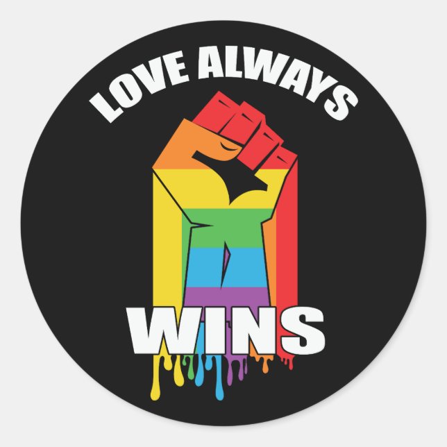 Liebe gewinnt immer Gay LGBT Runder Aufkleber (Vorderseite)