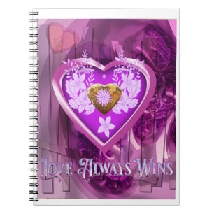 "Liebe gewinnt immer mit Golden Floral Heart Notizblock