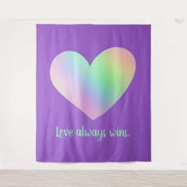 "Liebe gewinnt immer" Rainbow Heart Tapestes Wandteppich