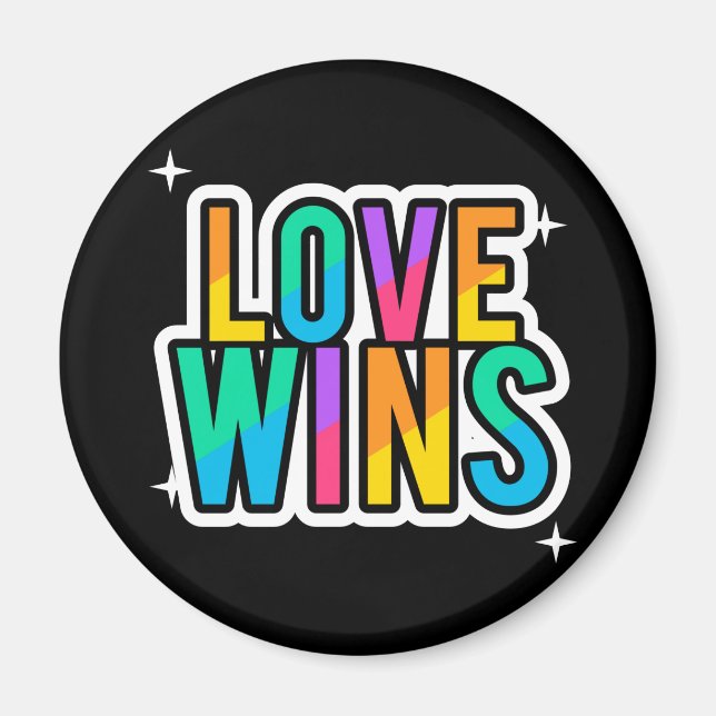 Liebe gewinnt. LGBTQ+Pride Regenbogen. Button Magnet (Vorne)
