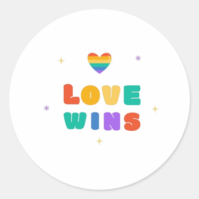 Liebe gewinnt mit einem Regenbogenherz Runder Aufkleber (Vorderseite)