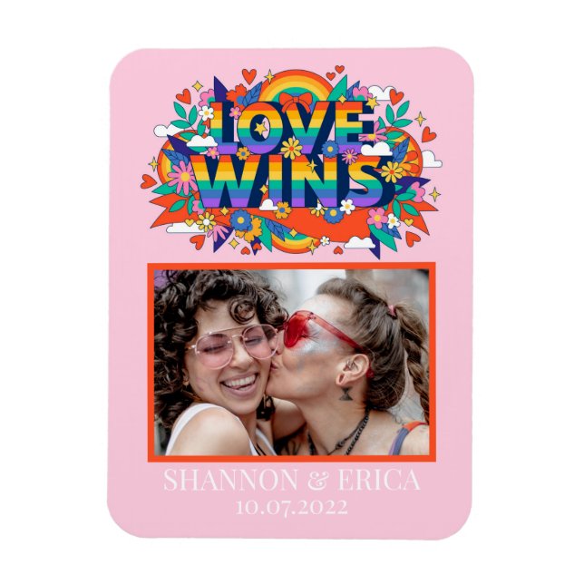 Liebe gewinnt Pride LGBTQ Collage Rainbow Ankündig Magnet (Vertikal)