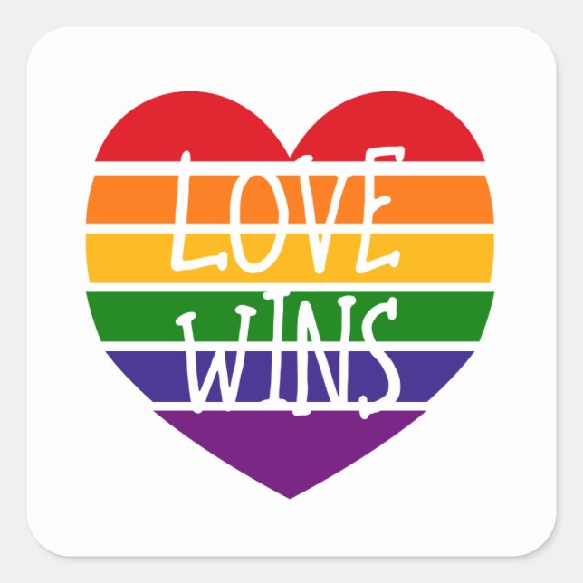 Liebe gewinnt Rainbow Pride Heart Quadratischer Aufkleber (Vorderseite)