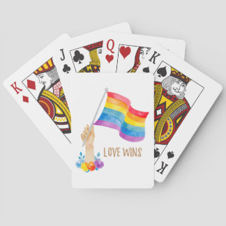 Liebe gewinnt Regenbogenfahne, bläserne Spielkarte
