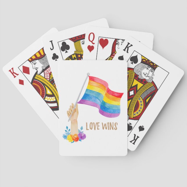 Liebe gewinnt Regenbogenfahne, bläserne Spielkarte (Rückseite)
