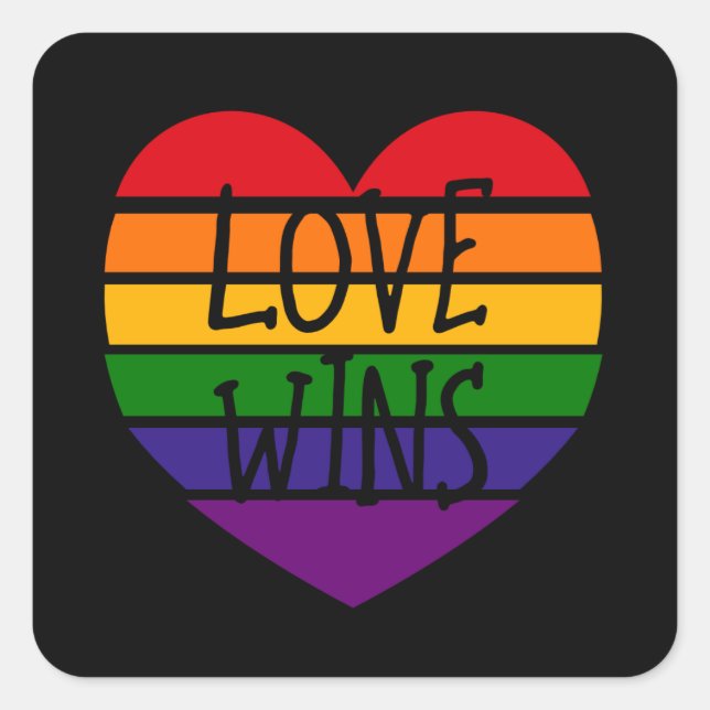 Liebe gewinnt Regenbogenherz Quadratischer Aufkleber (Vorderseite)