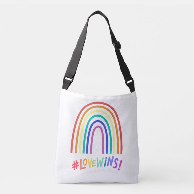Liebe gewinnt Spaß Rainbow Text-Tasche Tragetaschen Mit Langen Trägern (Vorderseite)