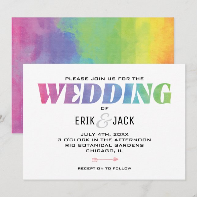 Liebe gewinnt Watercolor Rainbow Wedding Einladung (Vorne/Hinten)