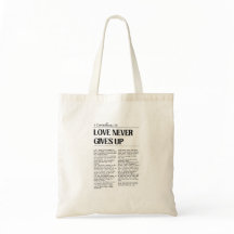 Liebe gibt niemals auf 1 Korinther 13 Tasche