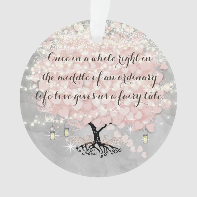 Liebe gibt uns Fairy Tale Heart Leaf Tree Wedding  Ornament (Vorderseite)