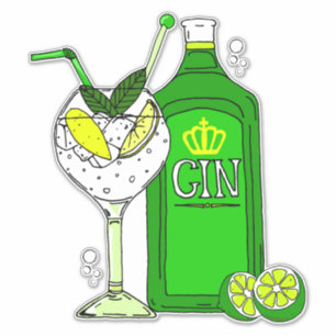 Liebe Gin und Tonic Cocktail Glas und Flasche Bar Aufkleber