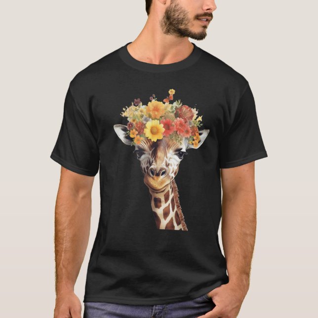 Liebe-Giraffe Frauengiraffe mit Blume T-Shirt (Vorderseite)