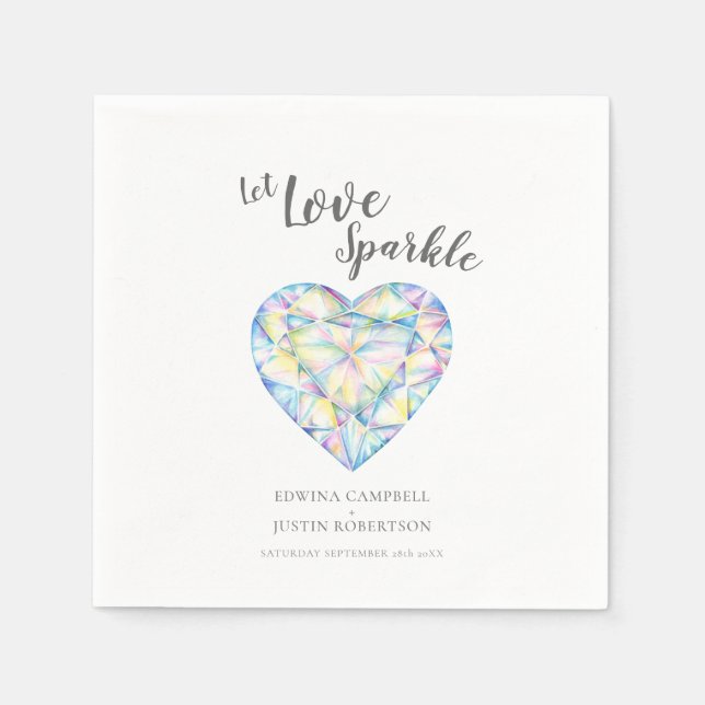 Liebe glänzen Diamantenherz Aquarellfarbenhochzeit Serviette (Vorderseite)