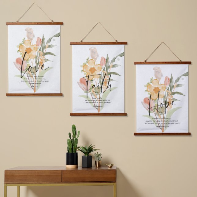 Liebe-Glaube-Hoffnung Wandteppich Mit Holzrahmen (Asymmetrisch)