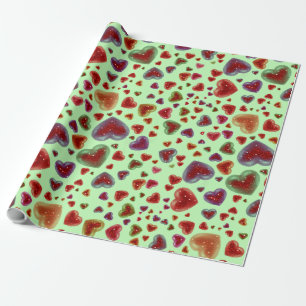 Liebe, glitzernde Herzen, Grün 2 Geschenkpapier