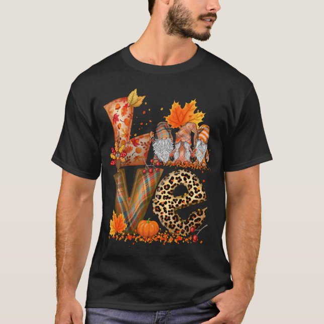 LIEBE Gnome Fall Pumpkin Erntedank T-Shirt (Vorderseite)