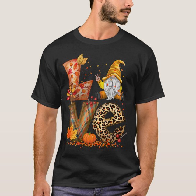 LIEBE Gnome Fall Pumpkin Erntedank T-Shirt (Vorderseite)