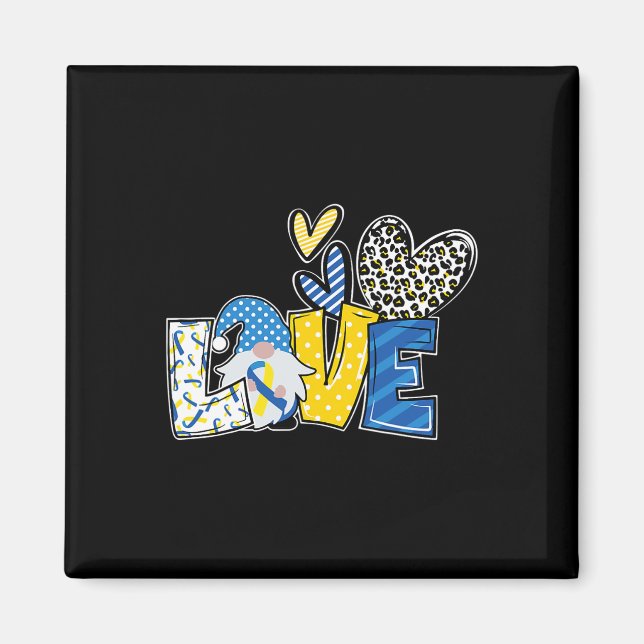Liebe Gnomes Blue Yellow Ribbon Down Synware Magnet (Vorne)