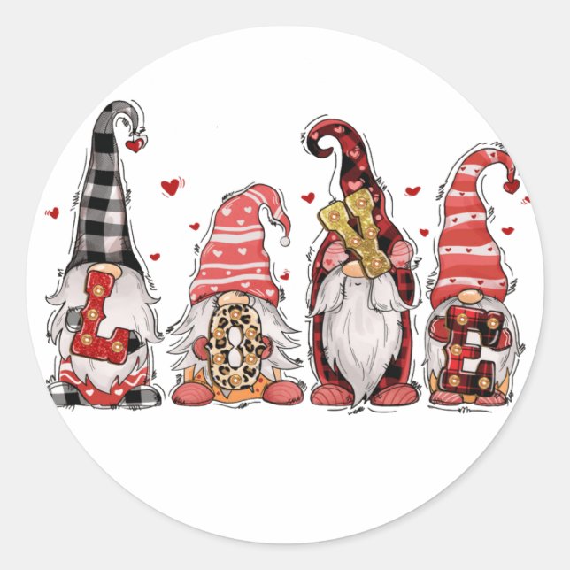 Liebe Gnomes Valentinstag Runder Aufkleber (Vorderseite)