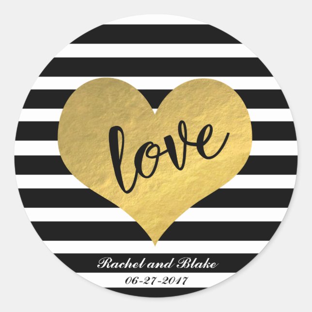 Liebe Gold Heart Design Runder Aufkleber (Vorderseite)