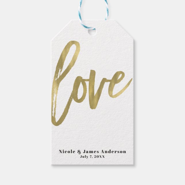 LIEBE Gold Moderne Brush Typografie Hochzeit Geschenkanhänger (Vorderseite)