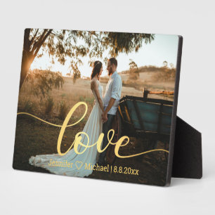 Liebe, Gold moderne Kalligrafie Landhochzeitsfoto Fotoplatte